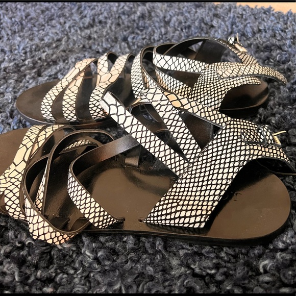 J.Crew Black and White Strappy Flat Sandal